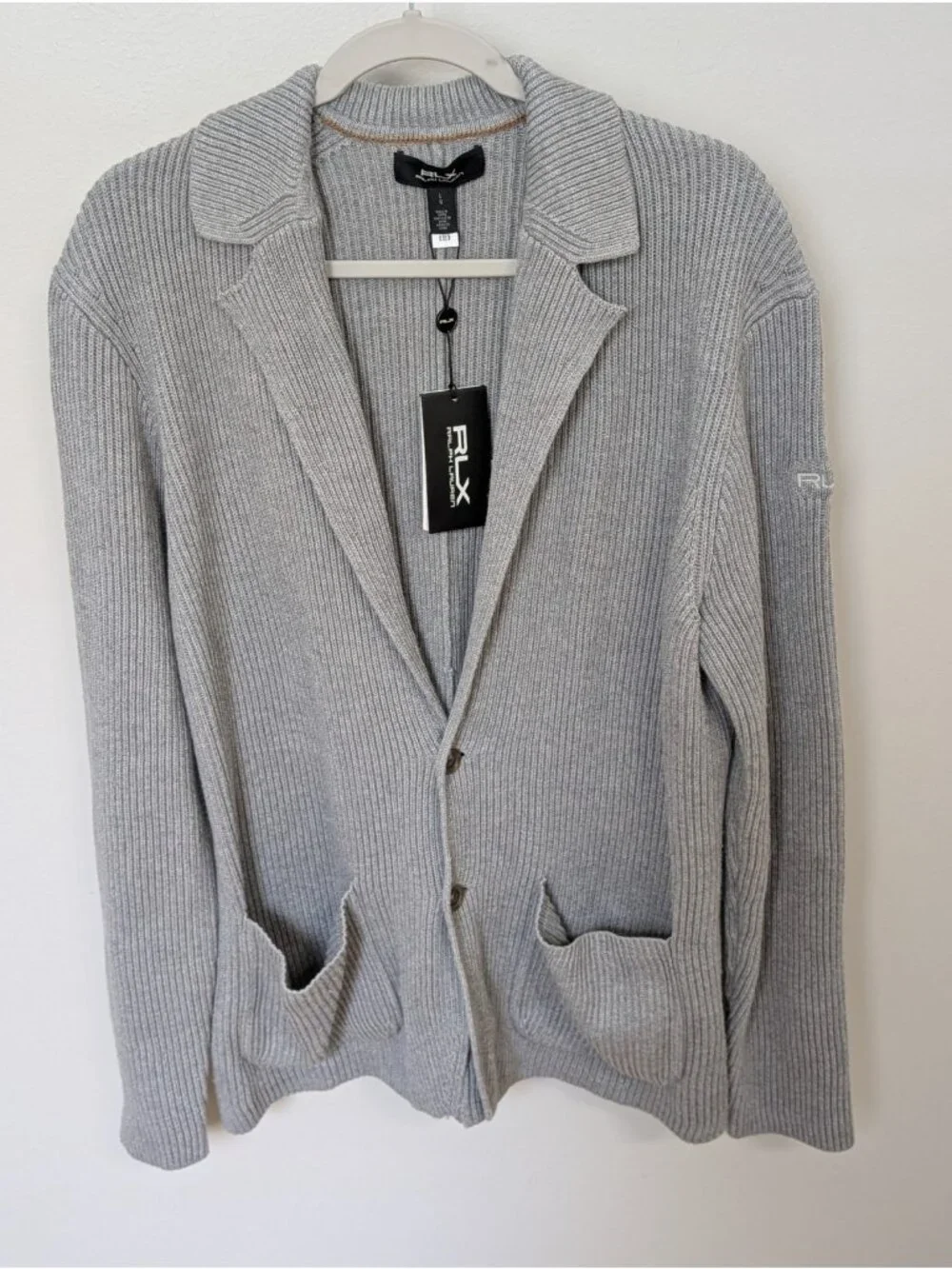 RLX Ralph Lauren Cotton Coolmax Cardigan SweaterSz L Notch Collar Preppy Golf